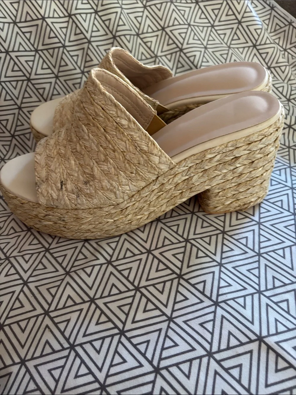 Woven Espadrille Platform Mule - Natural Beige